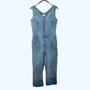 DU/ER Performance Denim Jumpsuit Medium Blue Stonewash Cotton Zip Front Romper